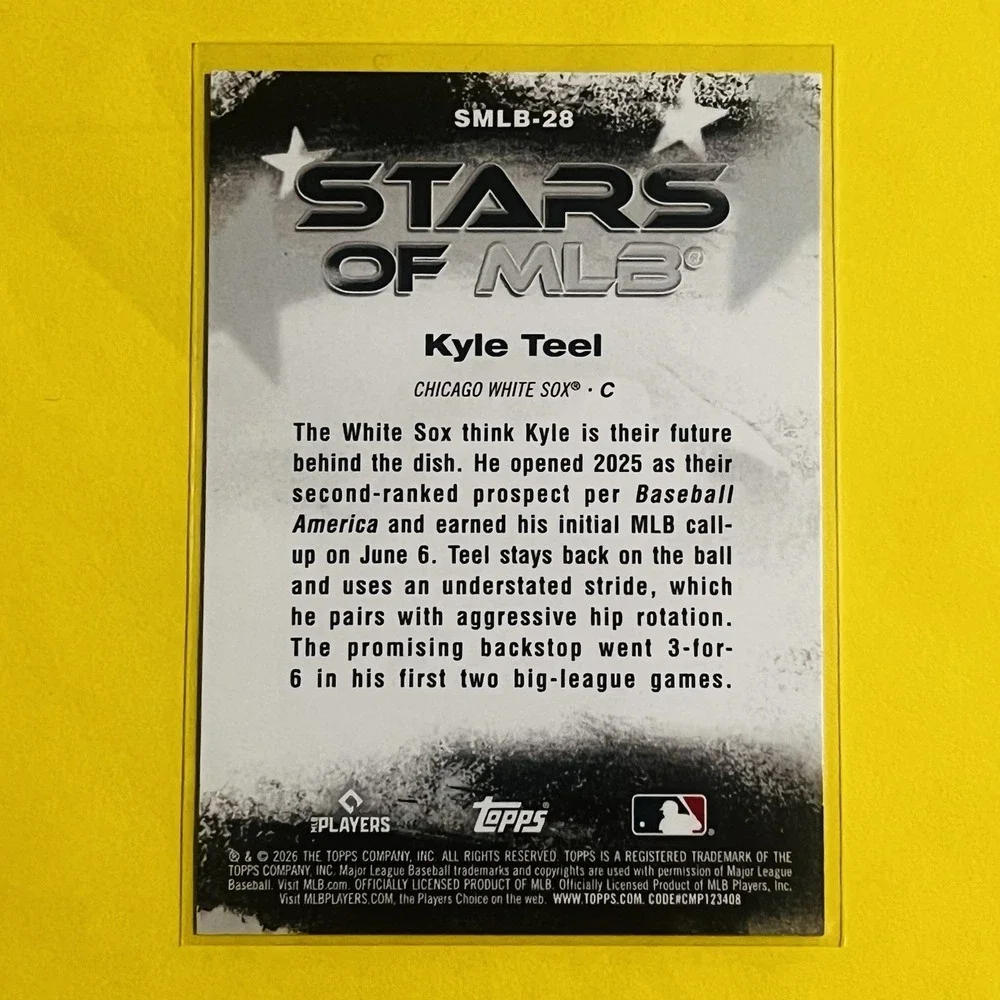 2026‎ Topps Series 1 Stars of MLB Kyle Teel RC SMLB-28 Chicago White Sox Insert